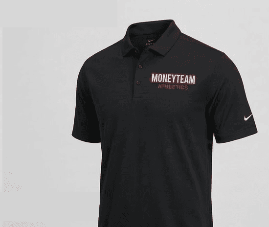 Black MoneyTeam Athletics polo with red all-caps logo