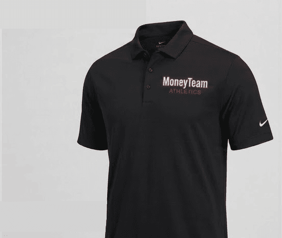 Black MoneyTeam Athletics polo with red mixed-case logo