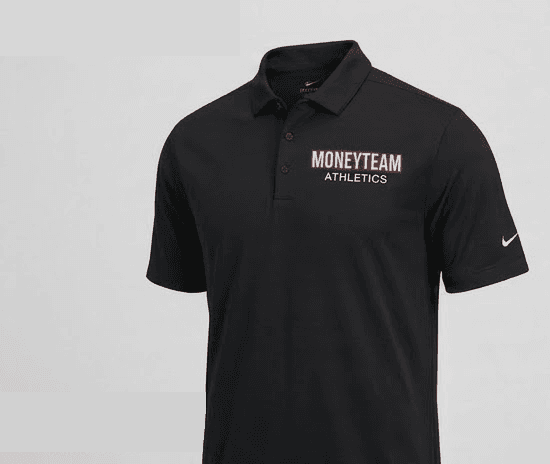Black MoneyTeam Athletics polo with white all-caps logo