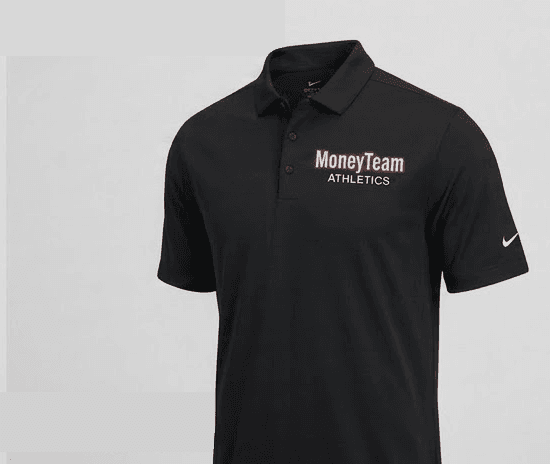 Black MoneyTeam Athletics polo with white mixed-case logo